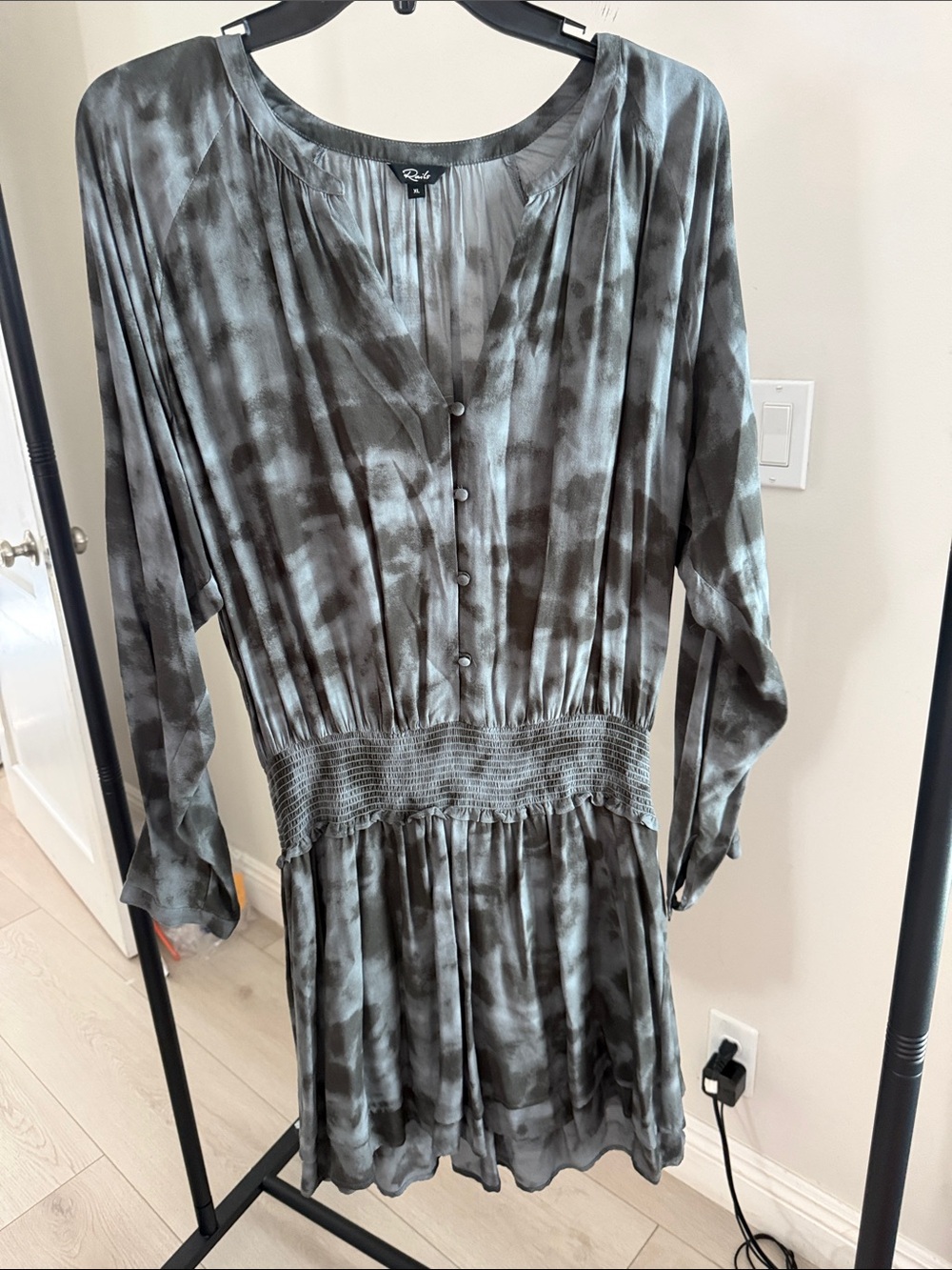 rails gray black tie-dyed mock waist mini dress extra large